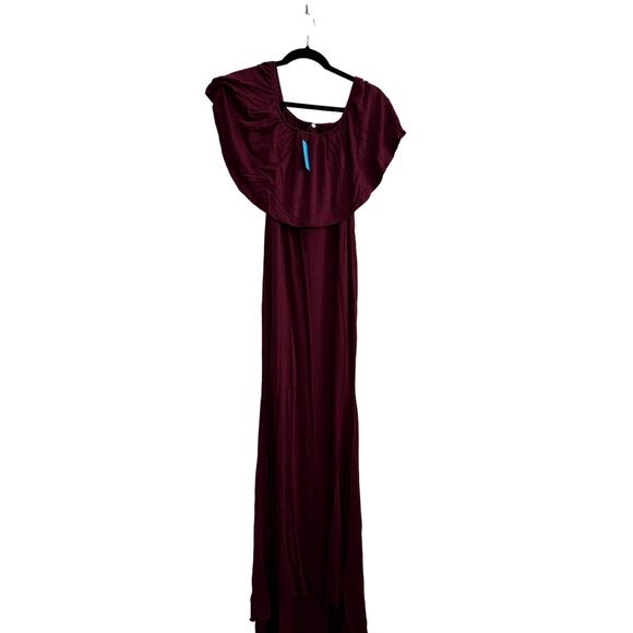 NWT Women's Off Shoulder Maroon Hi-Low Maternity Dress Empire Gown Small - Picture 1 of 12